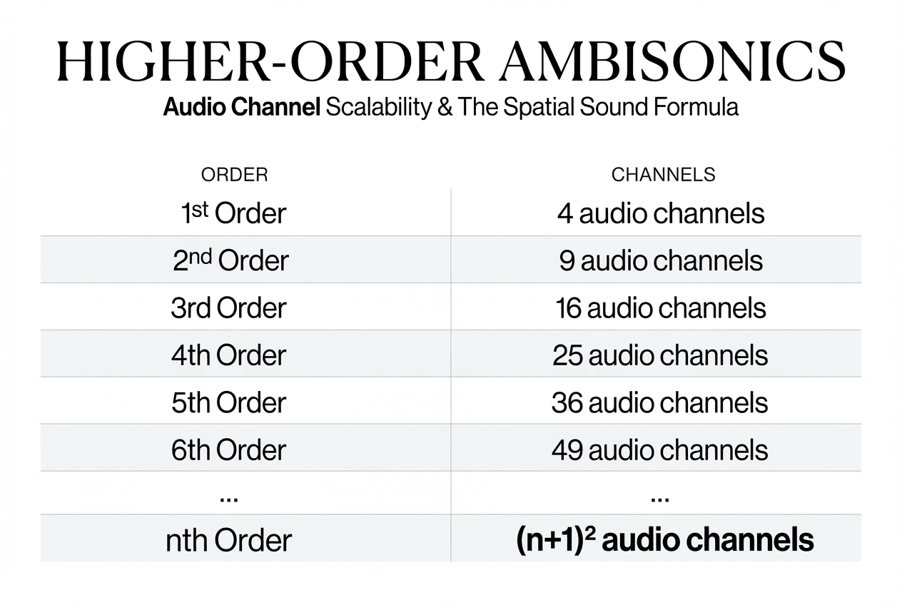 高阶 Ambisonics 通道数量与阶数关系