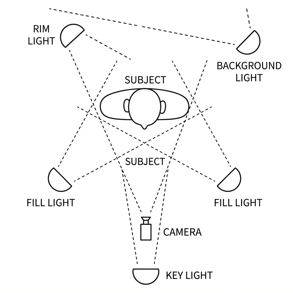 Front-lit multi-point lighting combination diagram
