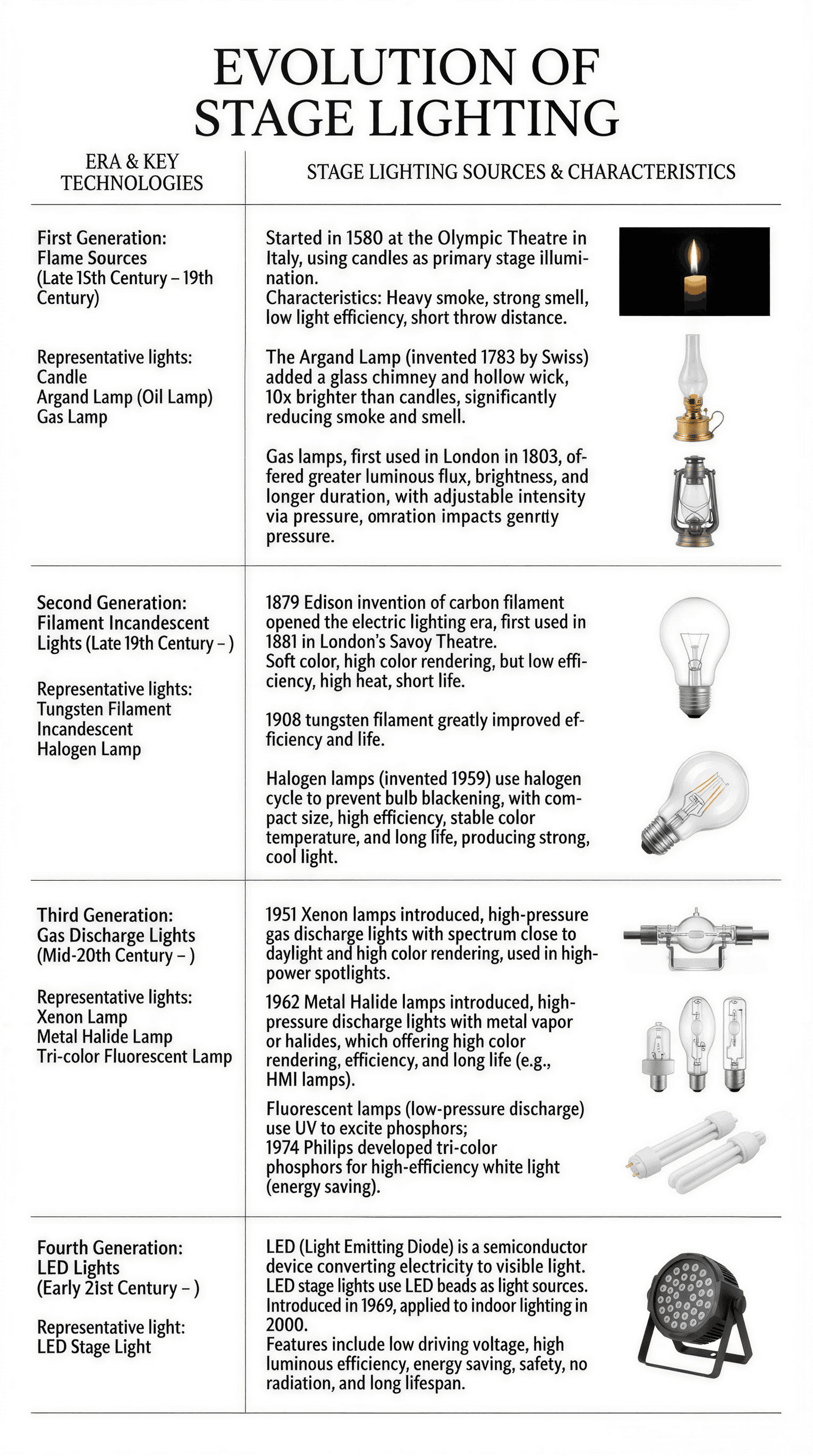 Evolution and development of stage light sources
