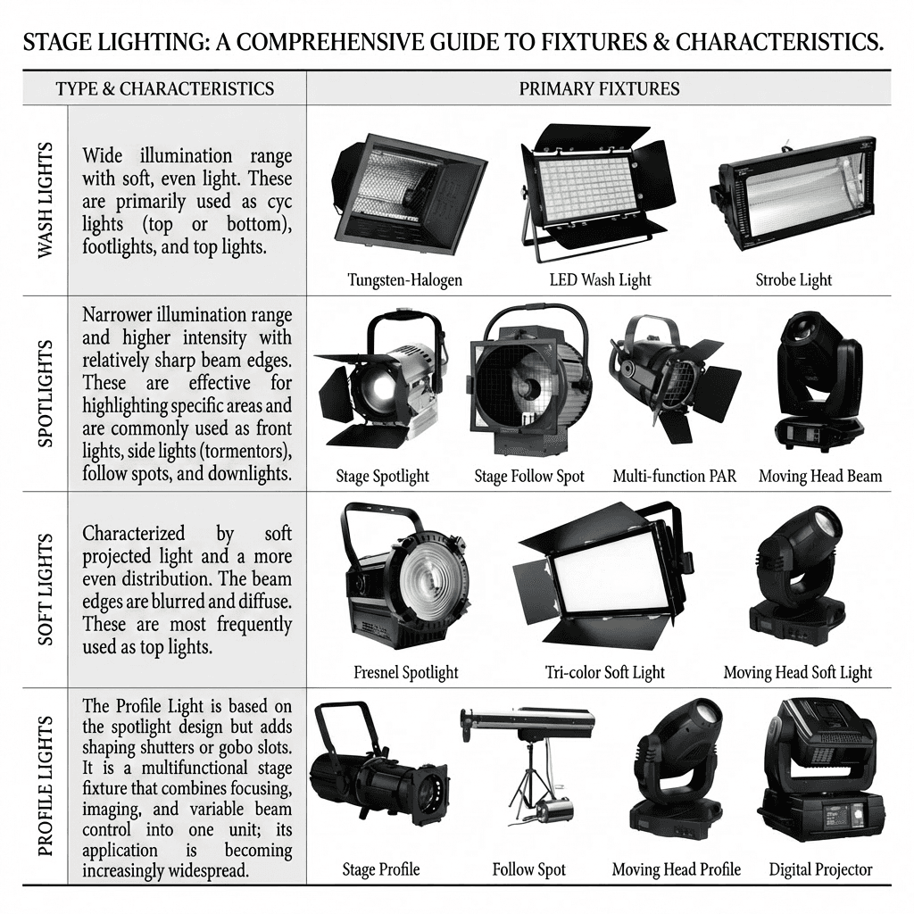 Classification of common stage fixtures by light form