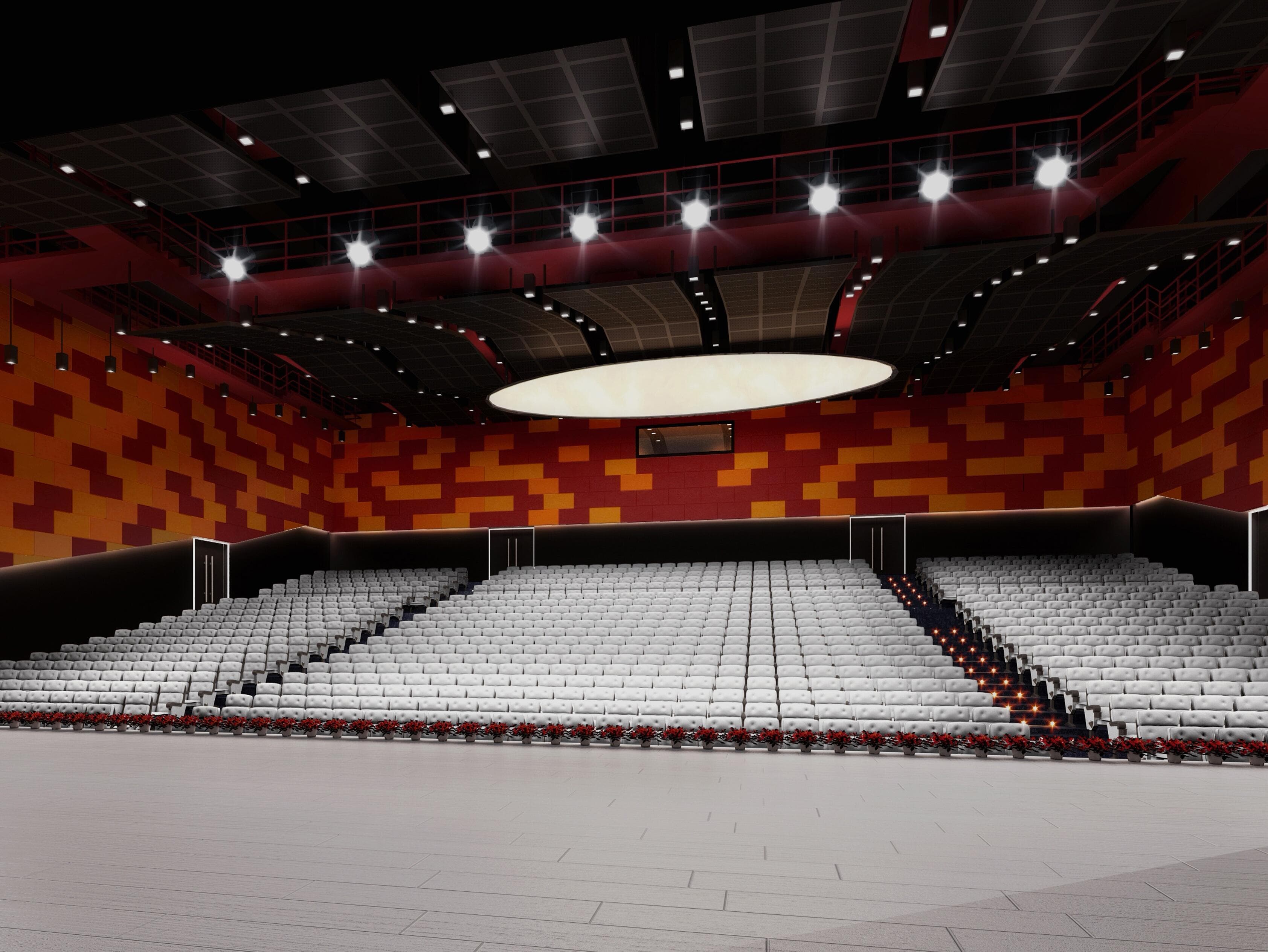 Effect rendering of the rear auditorium ceiling reflectors and audience plane