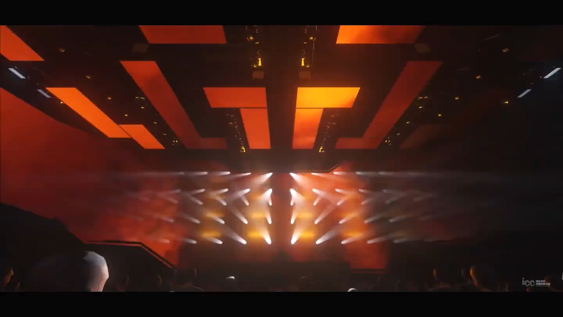 Atlantis Club amber light state with layered beams and ceiling geometry