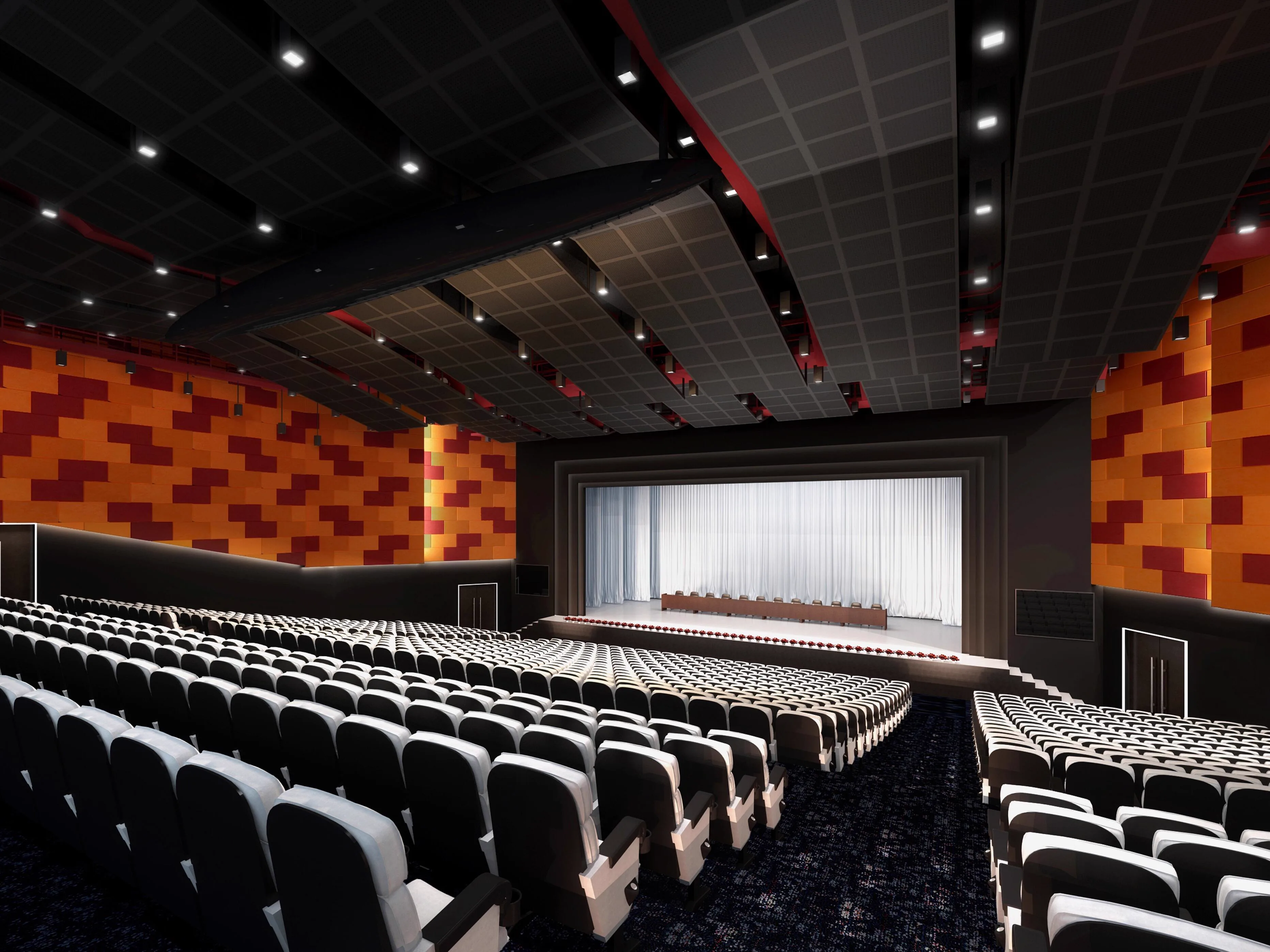Effect rendering of the full auditorium from the audience area toward the stage