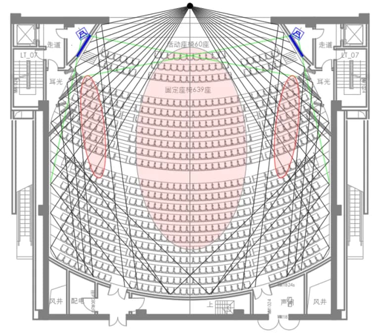 Sound ray analysis of the original architectural plan